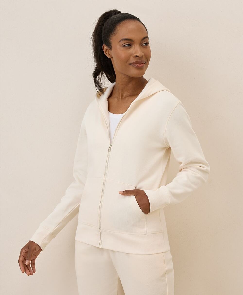 Pact Organic Cotton White Brushed Fleece Zip Hoodie Jacket Small